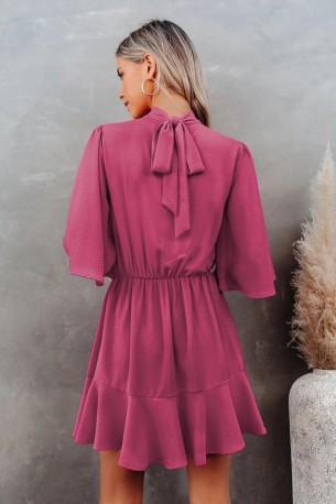 Roza dizajnerska srednje dolga obleka Via