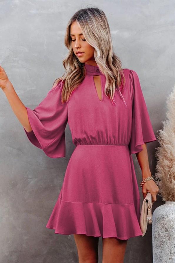 Roza dizajnerska srednje dolga obleka Via