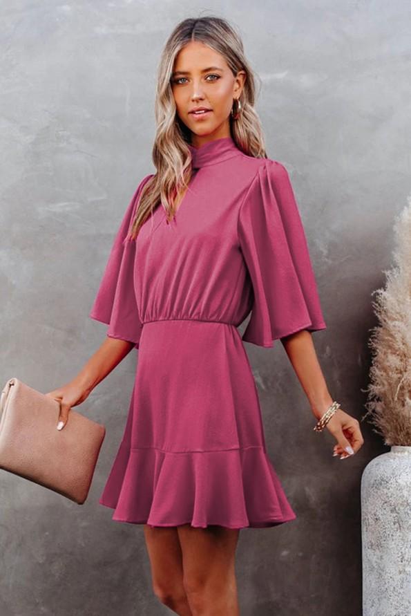 Roza dizajnerska srednje dolga obleka Via