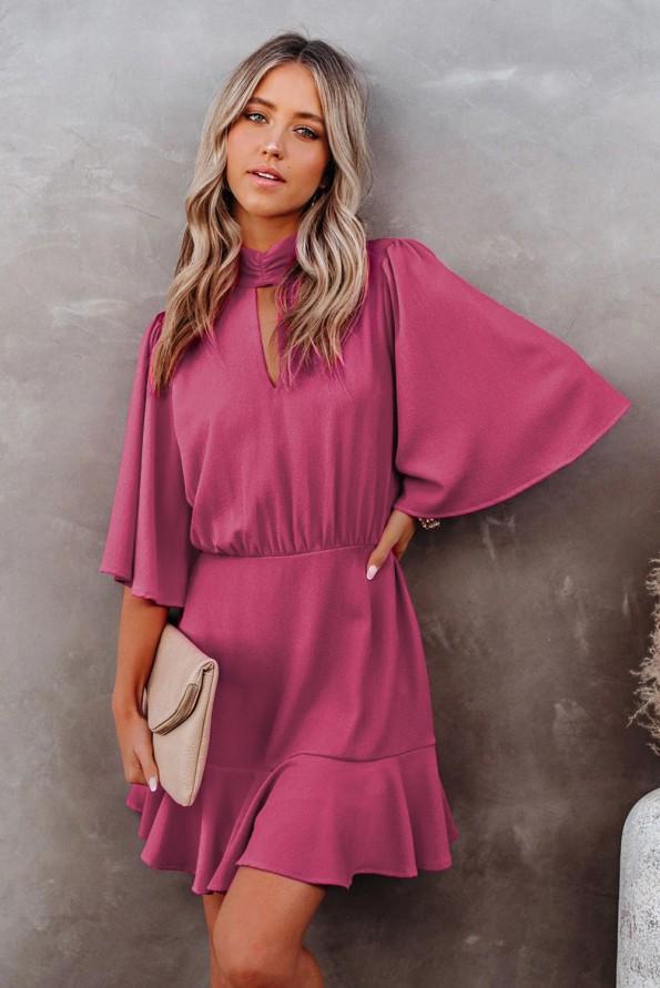 Roza dizajnerska srednje dolga obleka Via