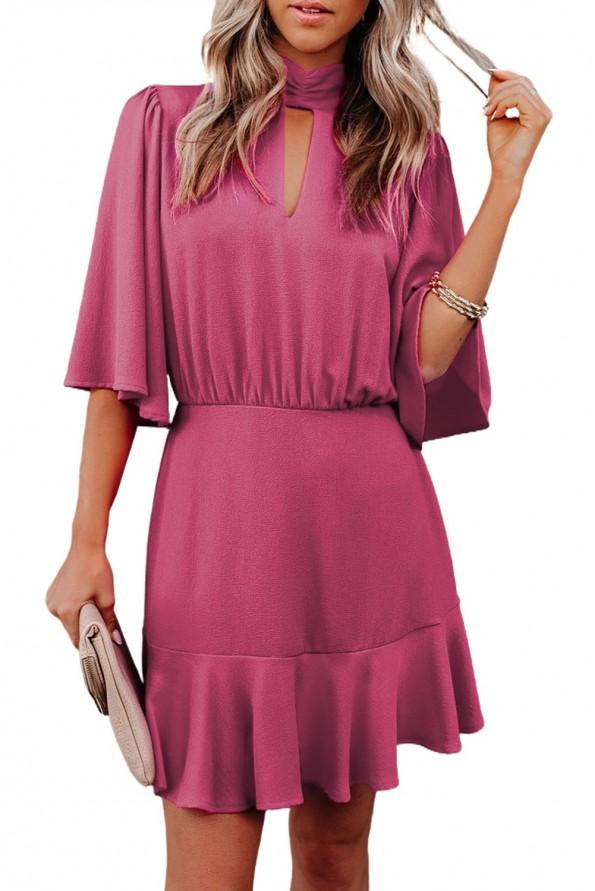 Roza dizajnerska srednje dolga obleka Via