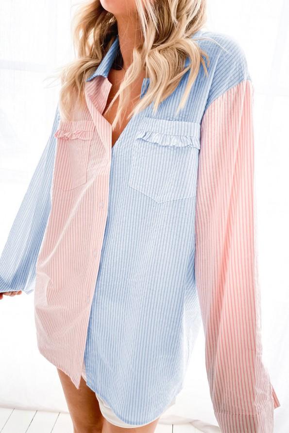 Roza in plava bombažna majica z dolgimi rokavi Fiesca