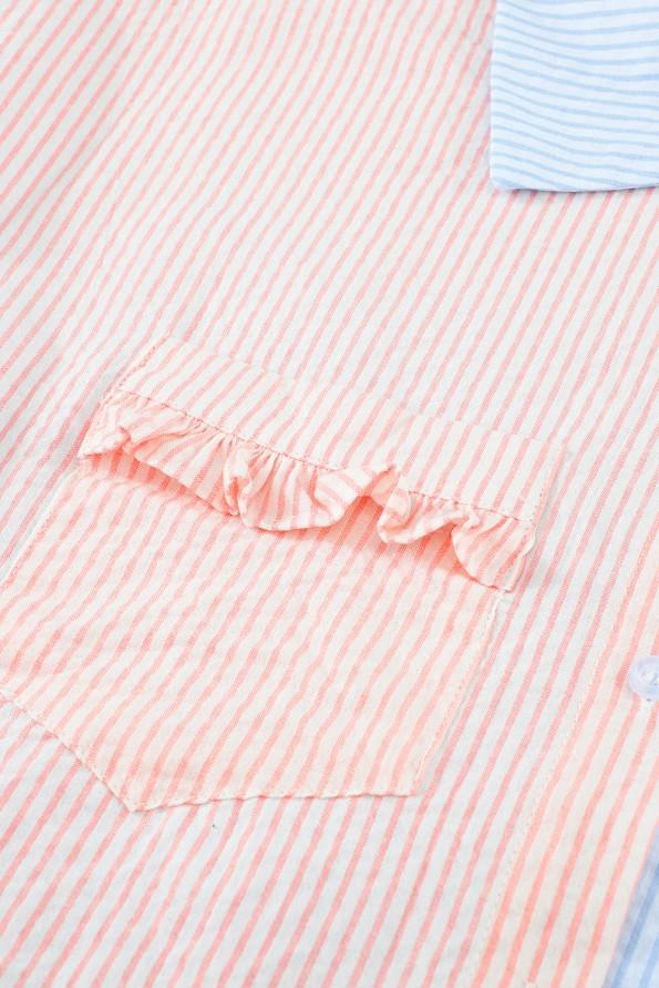 Roza in plava bombažna majica z dolgimi rokavi Fiesca