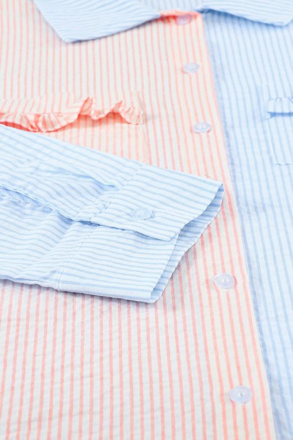 Roza in plava bombažna majica z dolgimi rokavi Fiesca