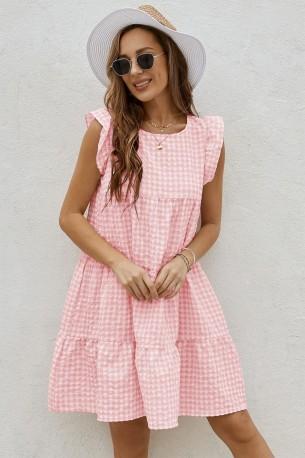 Roza karirasta kratka obleka Selah