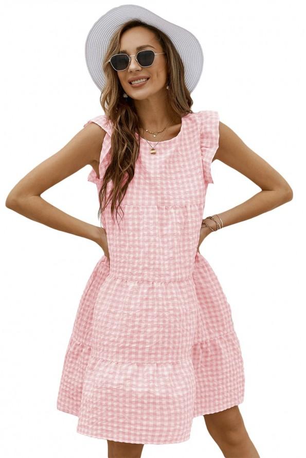 Roza karirasta kratka obleka Selah