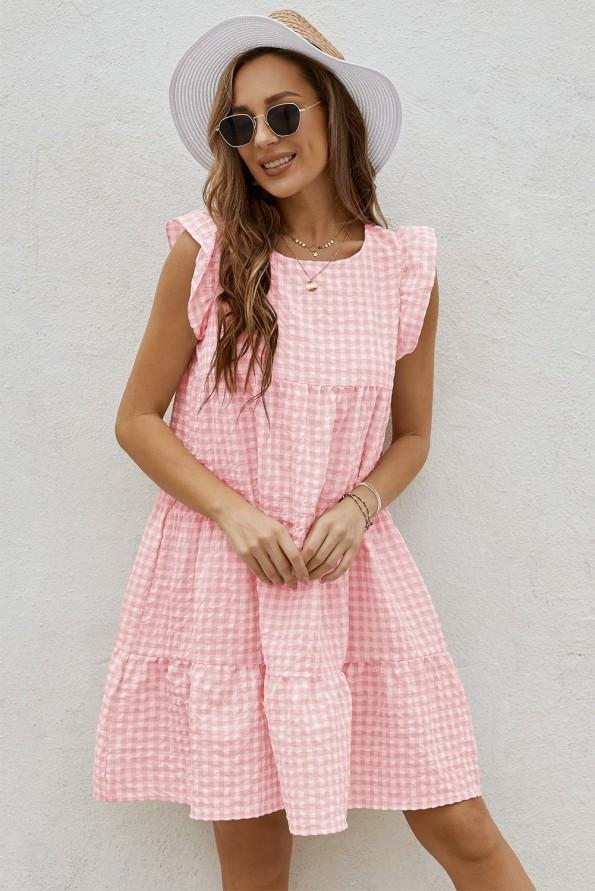 Roza karirasta kratka obleka Selah