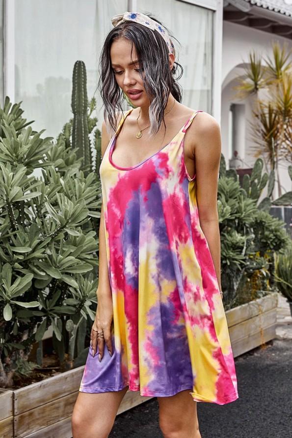 Roza kratka obleka Rebekah brez rokavov