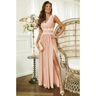 Roza kvačkana maxi obleka z visokim vratom brez rokavov Betty