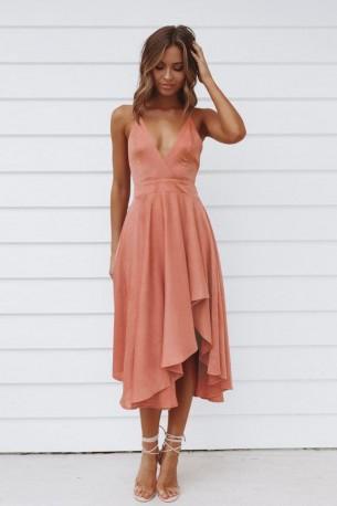 Roza midi obleka brez rokavov Grace