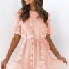 Roza mini obleka z dekoracijskimi čipkami Lina