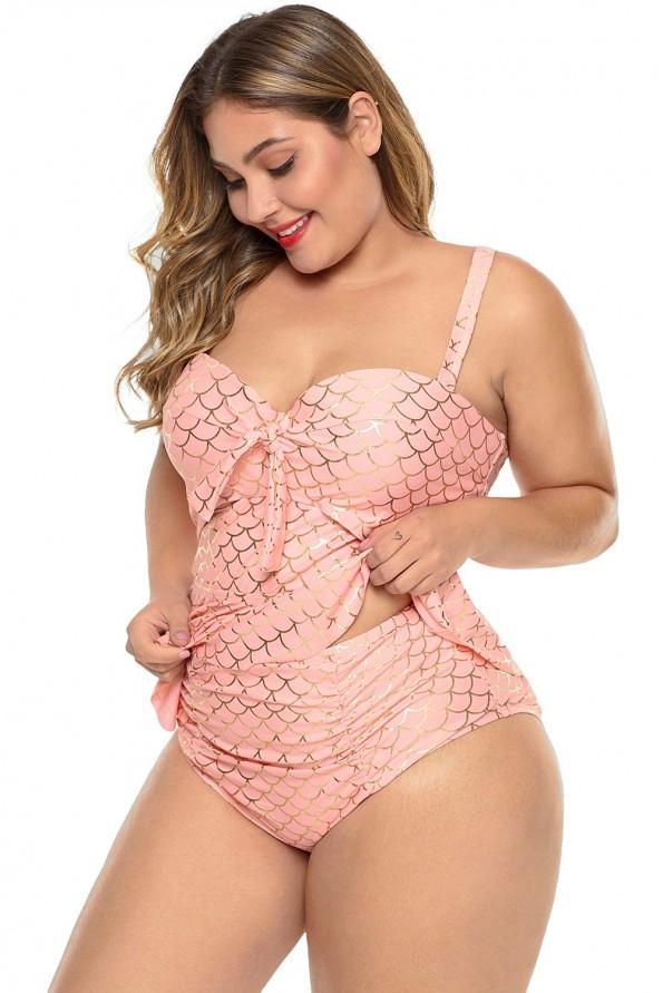 Roza moder peplum tankini Guadalupe za močnejše