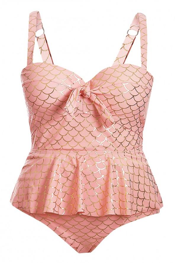 Roza moder peplum tankini Guadalupe za močnejše