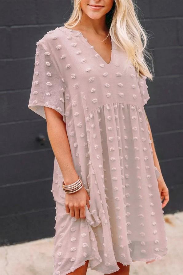 Roza ohlapna kratka obleka Emmaline v stilu babydoll