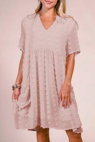 Roza ohlapna kratka obleka Emmaline v stilu babydoll