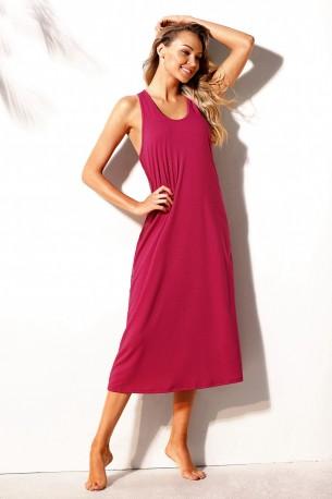 Roza poletna dolga obleka Magnolia s stransko mrežo