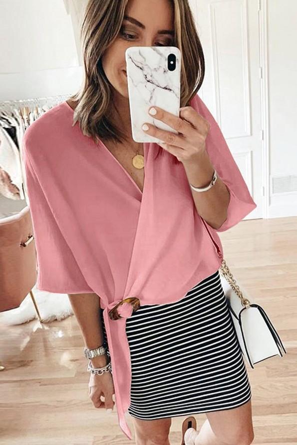 Roza preklopna bluza Maliyah z zaponko