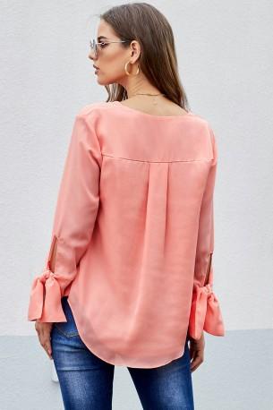 Roza preklopna bluza Shiloh z vozlom na rokavu