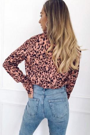 Roza šifon bluza Palmer z leopardjim potiskom