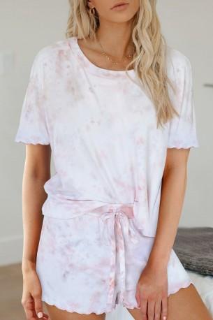 Roza tie dye komplet Melanie s kratko majico in hlačami
