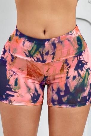 Roza tie dye kratke joga hlače Jayda s potiskom