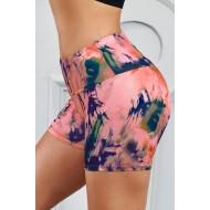 Roza tie dye kratke joga hlače Jayda s potiskom