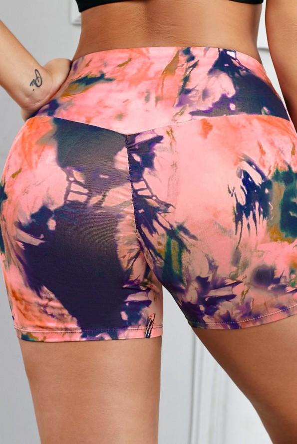 Roza tie dye kratke joga hlače Jayda s potiskom