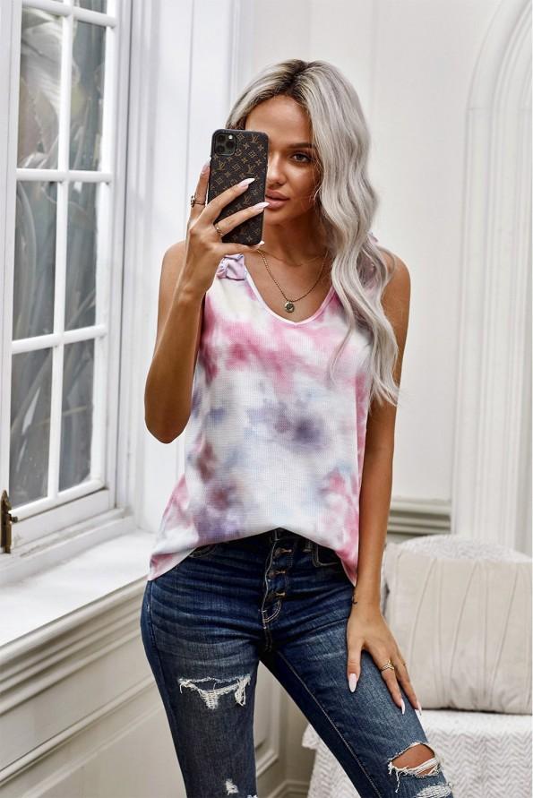 Roza tie dye majica brez rokavov Liana