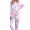 Roza tie dye pleten komplet Claire z joggerji in s kapuco