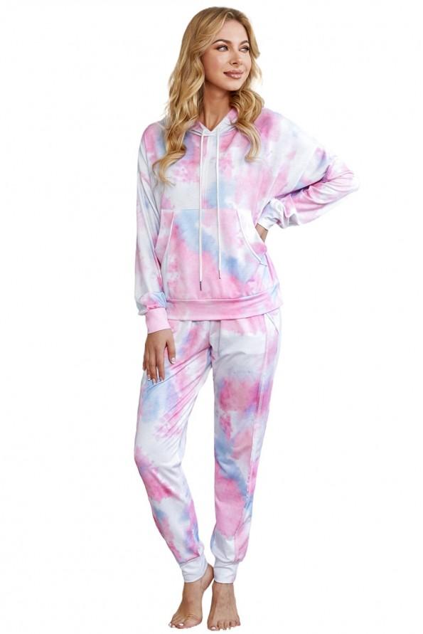 Roza tie dye pleten komplet Claire z joggerji in s kapuco