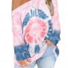 Roza tie dye pulover Natalia z golimi rameni