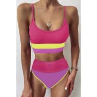 Roza večbarven bikini z visokim pasom Janete