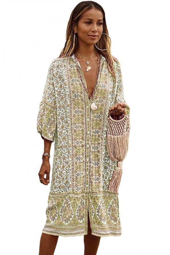 Rumena obleka Haley s potiskom na gumb