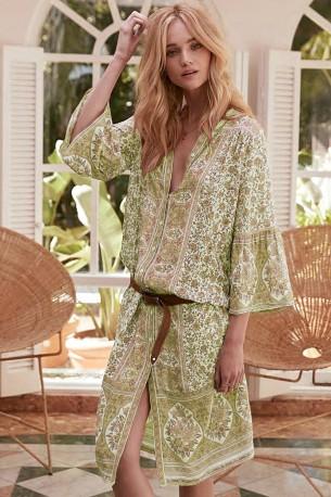 Rumena obleka Haley s potiskom na gumb