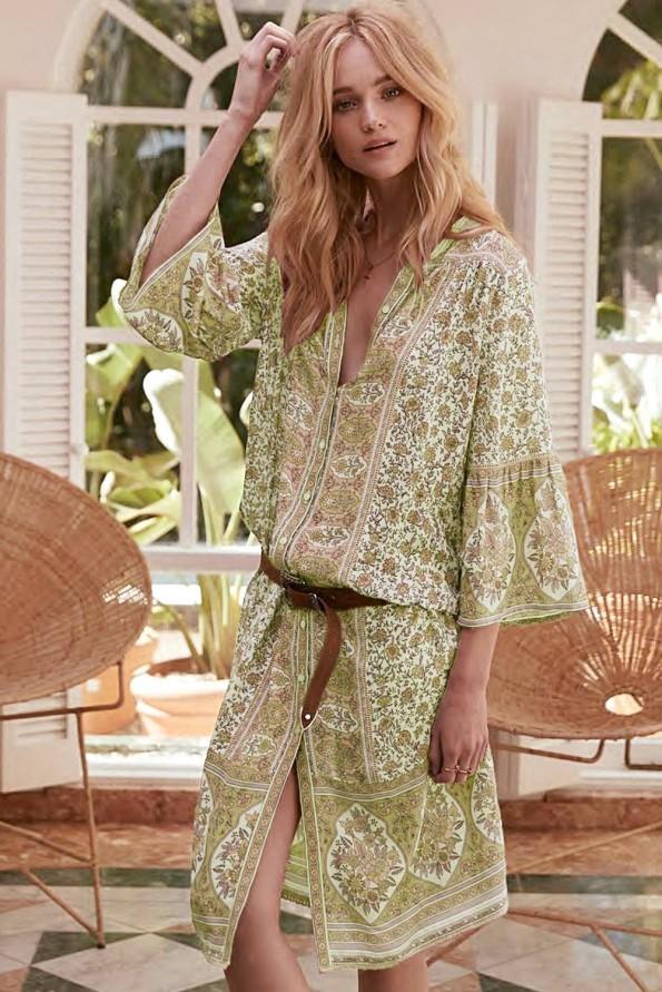 Rumena obleka Haley s potiskom na gumb