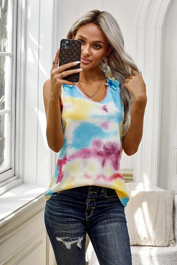 Rumena tie dye majica brez rokavov Avianna