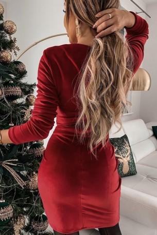 Seksi mini rdeča obleka z ozkim pasom Bella