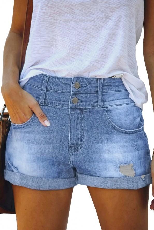 Sinje modre denim bombažne kratke hlače Vivian