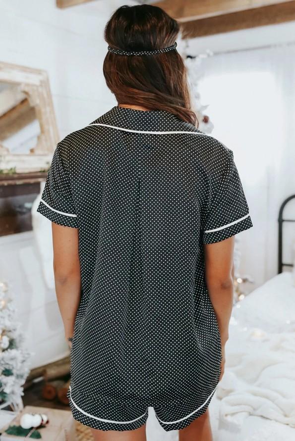 Siv kratek pižama komplet Estrella iz satena s pikami