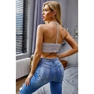 Siv modrček Reese s čipkami