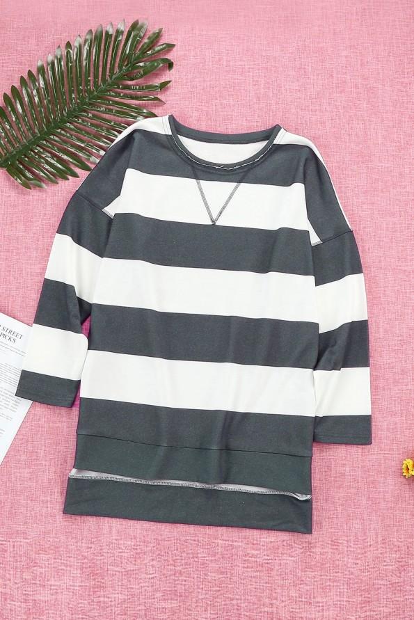 Siv prevelik pulover Valentina z okroglim ovratnikom