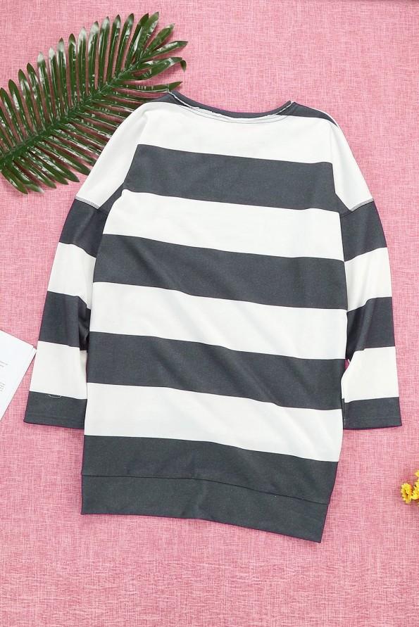 Siv prevelik pulover Valentina z okroglim ovratnikom