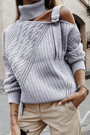 Siv pulover Autumn z odprtimi rameni