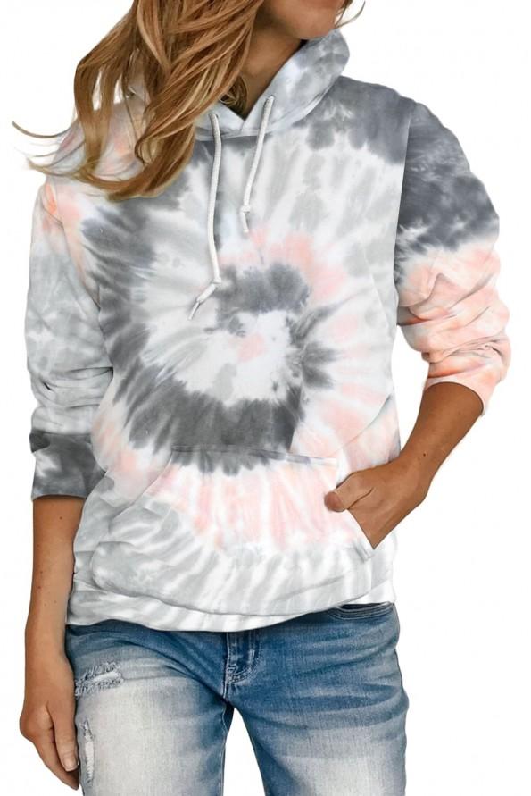 Siv tie dye pulover s kapuco Lily