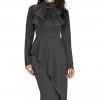Siva asimetrična zaprta obleka Ruth s pentljo