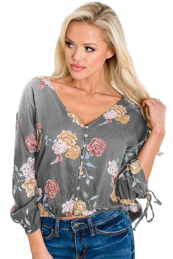 Siva bluza Ellianna s cvetličnim vzorcem