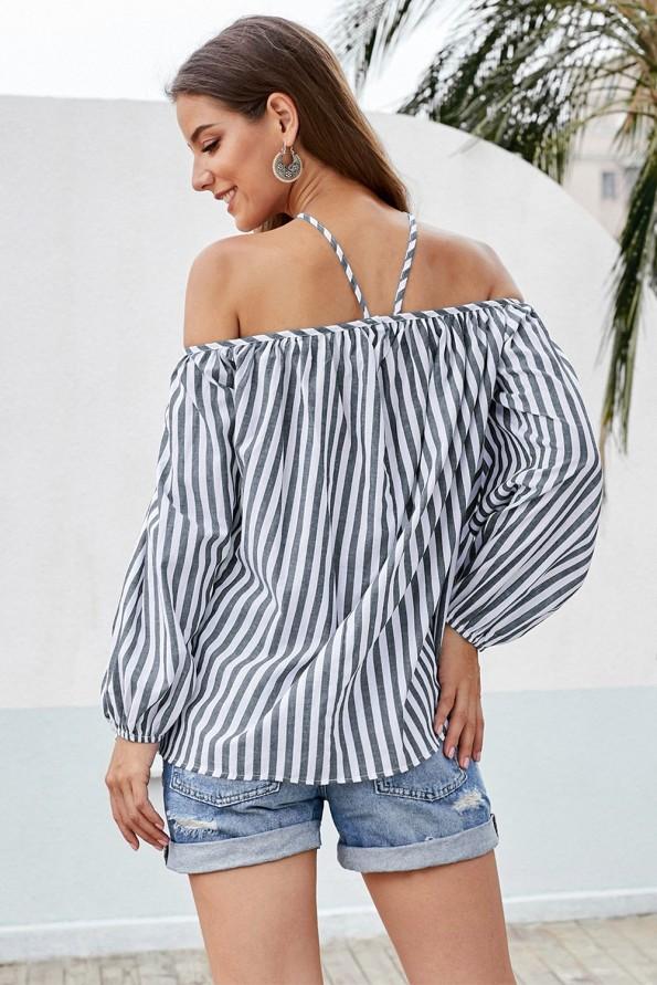 Siva črtasta bluza Holly z naramnicami
