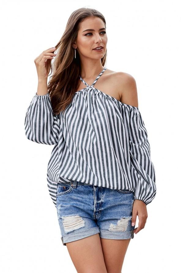 Siva črtasta bluza Holly z naramnicami