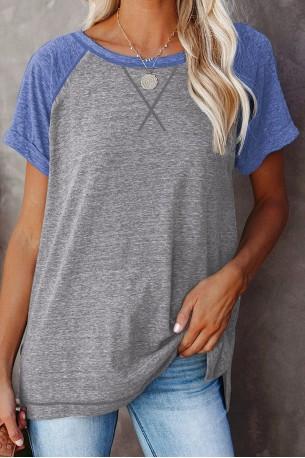 Siva kratka majica Lilah z raglan rokavi