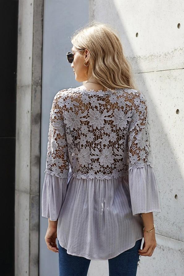Siva ohlapna bluza Autumn na gumbe